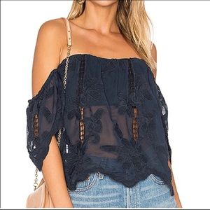 NWOT Lovers + Friends Blue of the shoulder top
